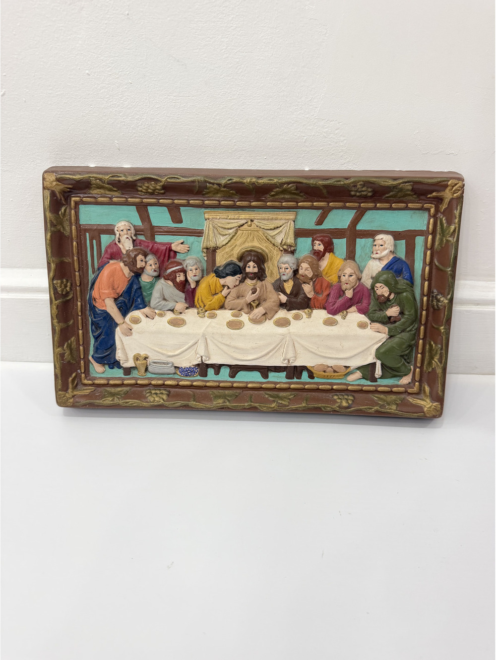 Vintage Hand Painted Last Supper Chalk Art 3D Wall Plaque